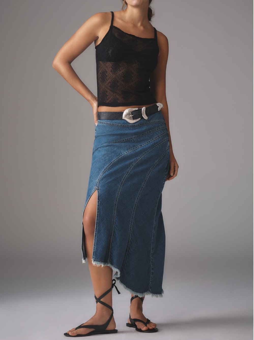Anthropologie Pilcro Medium Blue Asymmetrical Paneled Denim Skirt NWT